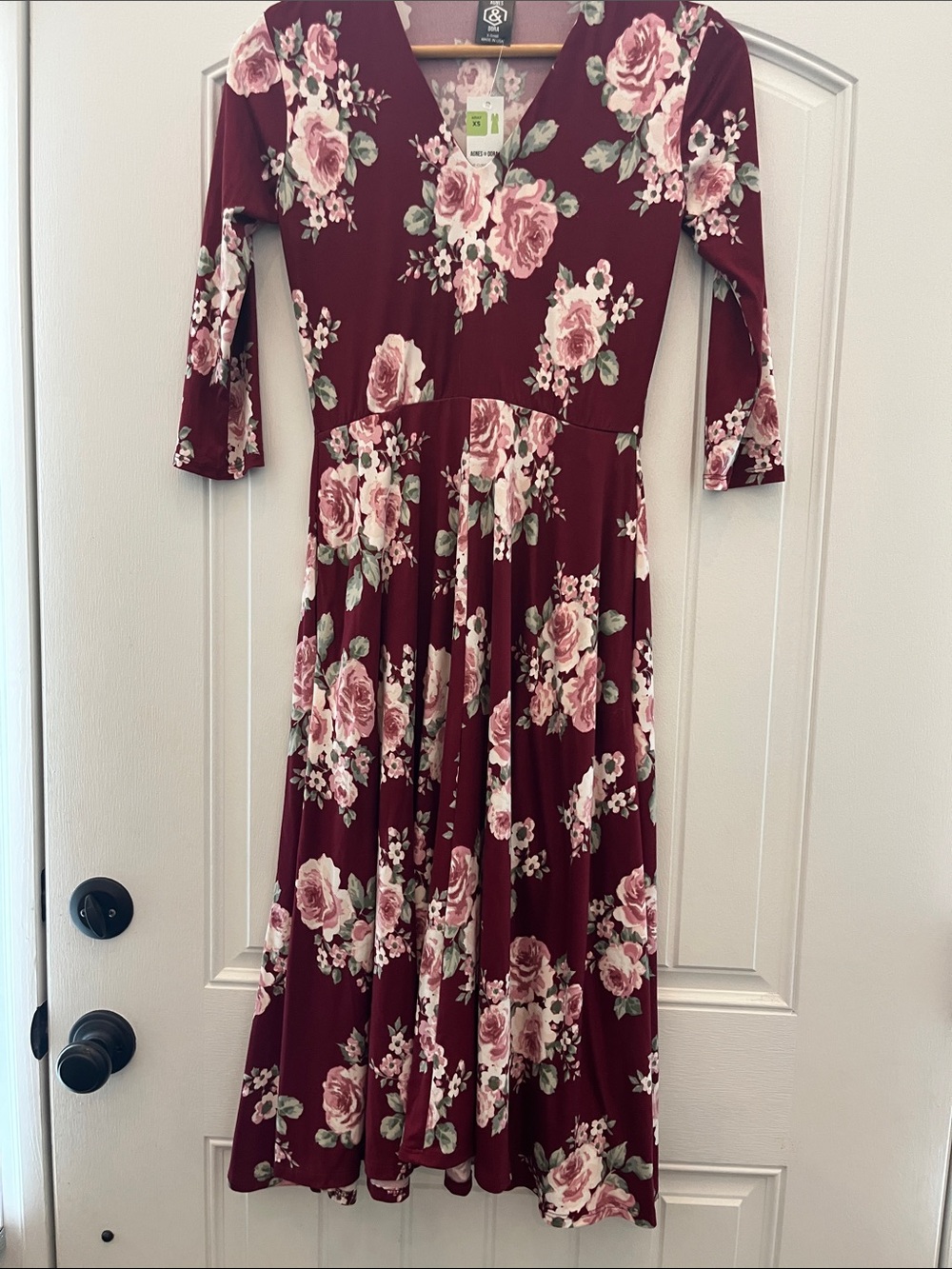 Agnes & Dora Burgundy Floral Long Sleeve Midi Dress